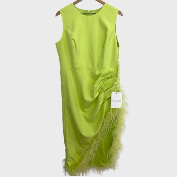 Mac Duggal NEW Lime Sleeveless Faux Wrap Dress with Feather Detail Size 14